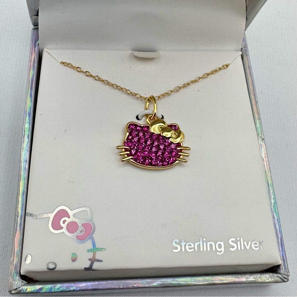 Sanrio Hello Kitty Sterling Silver and Fuschia Crystal Pendant Necklace